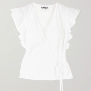 NWOT Ganni White Poplin Blouse XS